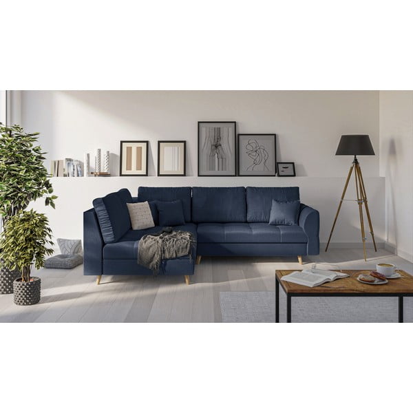 Тъмносин ъглов диван (ляв ъгъл) Ariella - Ropez-image-1