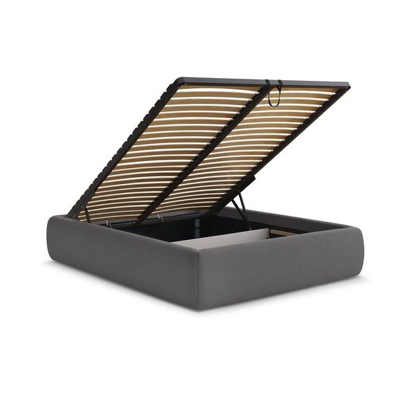 Тъмносиво тапицирано двойно легло без табла с място за съхранение и включена подматрачна рамка 180x200 cm Inera – Bobochic Paris-image-3