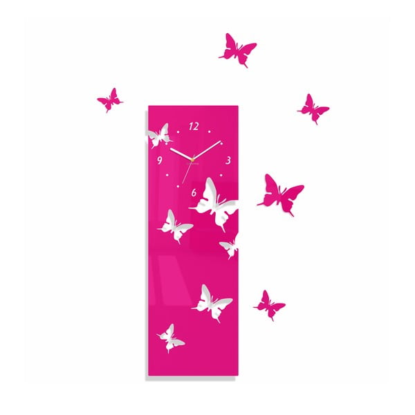 Hodiny z plexiskla Butterflies Away Pink