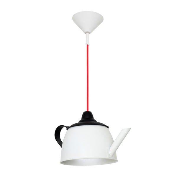 Бяло-черна висяща лампа с червен кабел Overhung Tekane White Small - Glimte