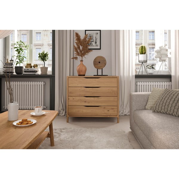 Нисък скрин от масивен дъб в естествен цвят 95x80 cm Twig – The Beds-image-3