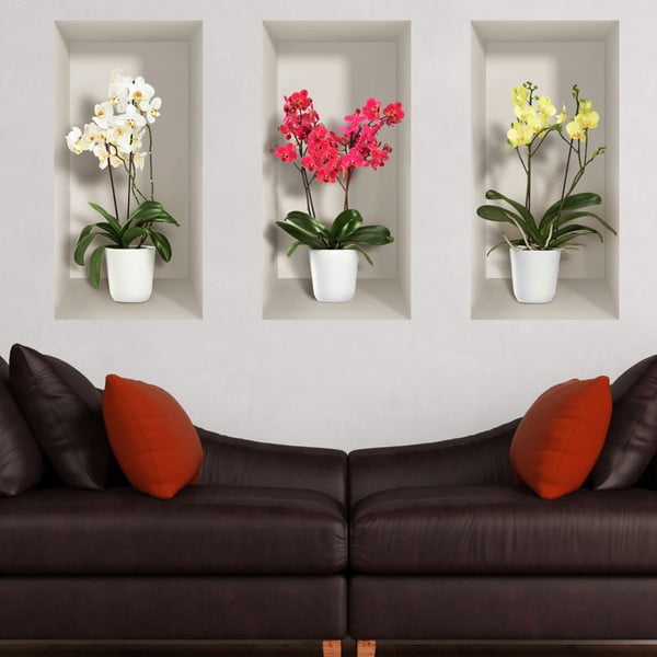 Комплект от 3 3D стикера за стена Орхидеи - Ambiance