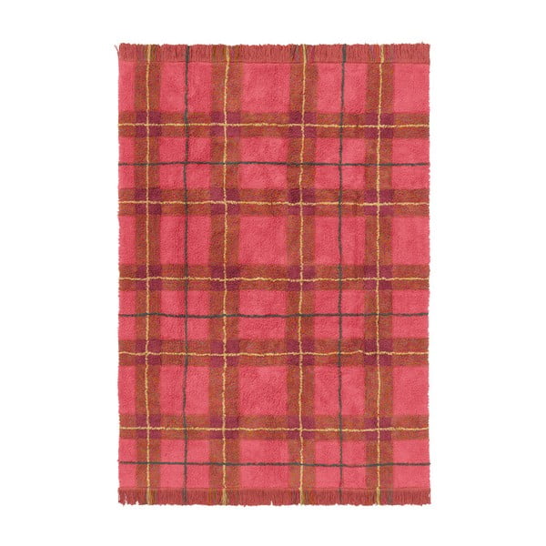 Ръчно изработен червен памучен килим подходящ за пране 90x120 cm Tartan Vintage Red – Lorena Canals