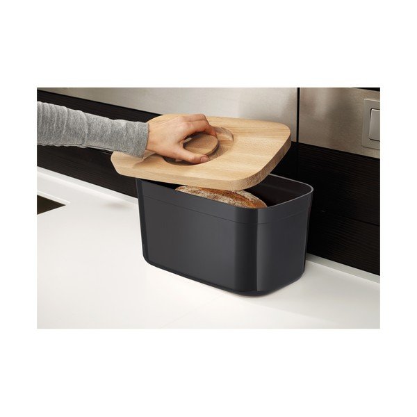 Черен кош за хляб с дървен капак - Joseph Joseph-image-1