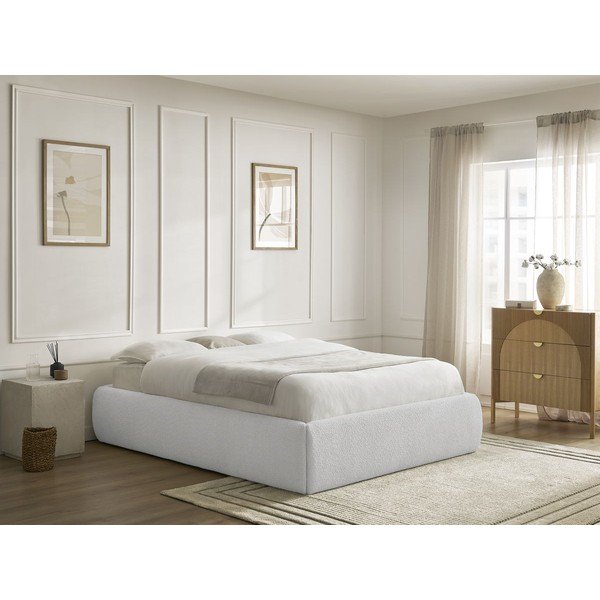 Светлосиво тапицирано двойно легло без табла с място за съхранение и включена подматрачна рамка 160x200 cm Inera – Bobochic Paris-image-1