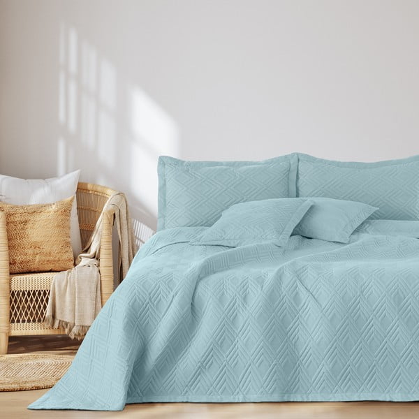 Светлосиньо капитонирано покривало за легло от микрофибър 220x240 cm Ophelia – Restilo-image-3