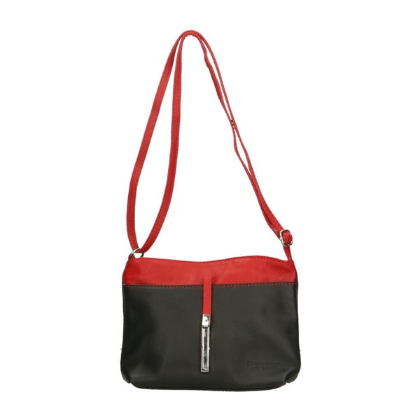 Черна кожена чанта с червени детайли Meril - Roberto Buono