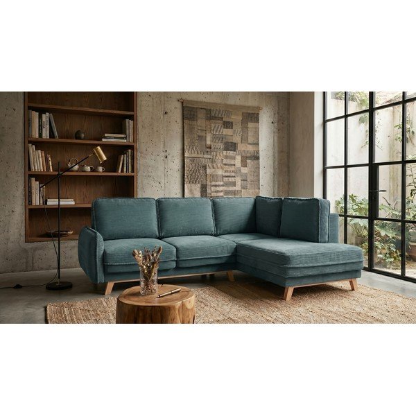 Тюркоаз сгъваем ъглов диван от рипсено кадифе (десен ъгъл) Tori – Bonami Selection-image-1
