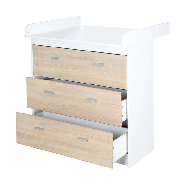 Висок детски скрин от дъб с масичка за преповиване в бял и естествен цвят 89x98 cm Gabriella - Roba-image-3