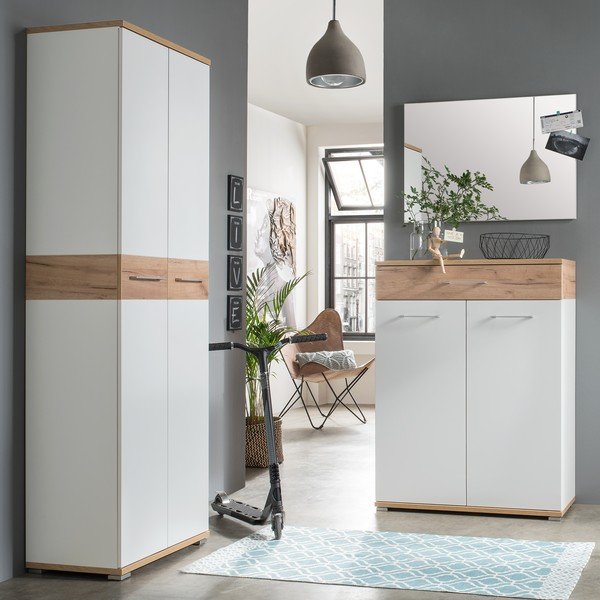 Дъбов шкаф за обувки с чекмеджета в бял\естествен цвят Topix - Germania-image-4