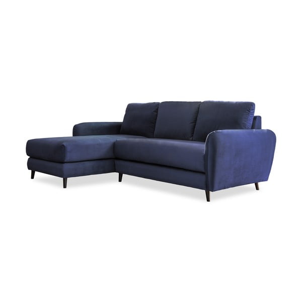 Морскосиньо кадифено ъглов диван с подложка за крака, ляв ъгъл Cosy Claire - Miuform