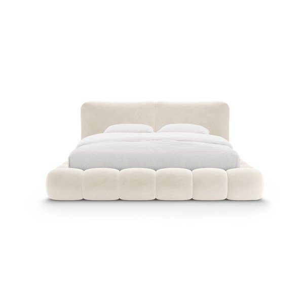 Двойно легло тапицирано с място за съхранение и включена подматрачна рамка  в цвят слонова кост 180x200 cm Solange – Micadoni -image-4