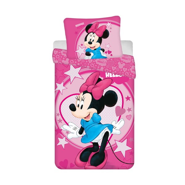 Розово единично  детско спално бельо от микрофибър 140x200 cm Minnie "Hello" – Jerry Fabrics