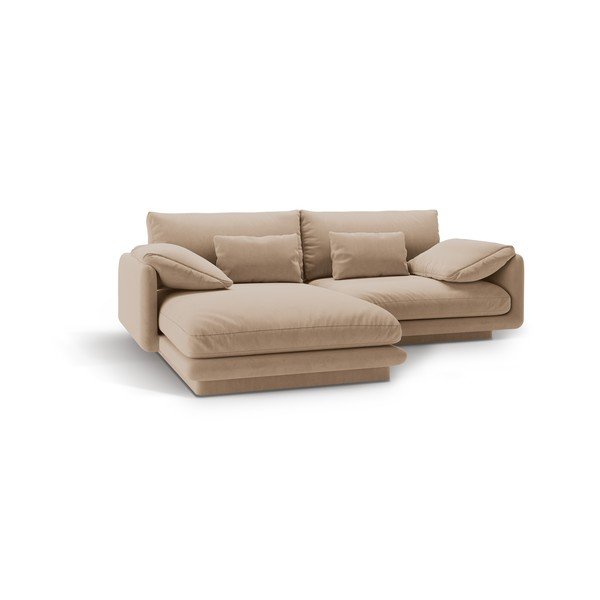 Бежов кадифен ъглов диван (ляв ъгъл) Torino – Micadoni -image-2