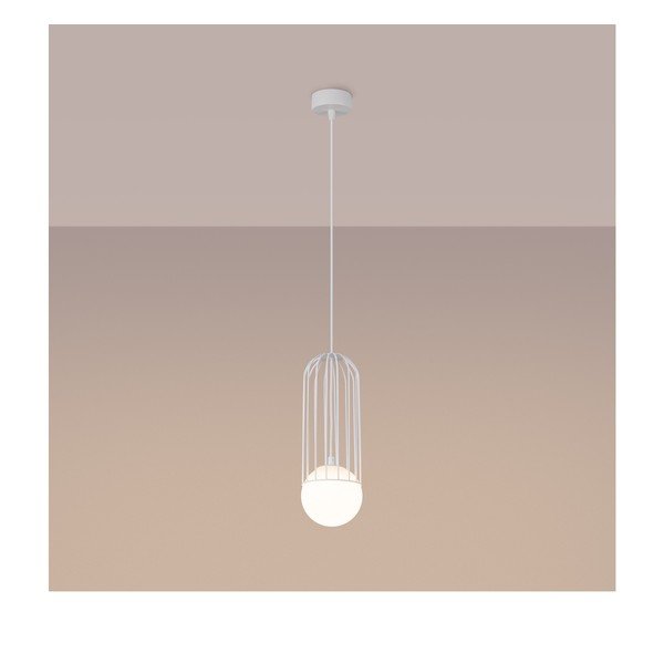 Бяло висящо осветително тяло със стъклен абажур Belinda – Sollux-image-2