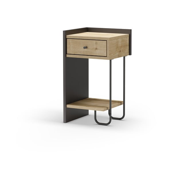 Нощно шкафче с рафтове от черен/естествен дъб Mercure - Marckeric-image-3