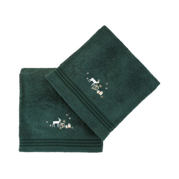 Sada 2 zelených vánočních ručníků Gifts, 70 x 140 cm