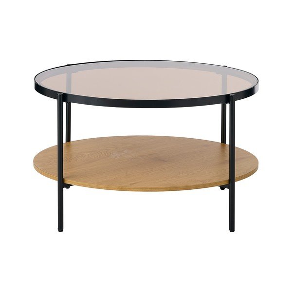 Кръгла масичка за кафе със стъклен плот в естествен цвят ø 84 cm Hassel – Unique Furniture-image-2