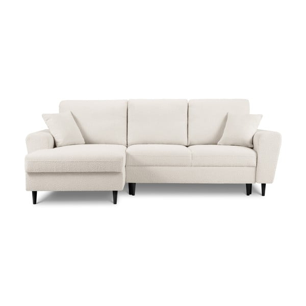 Бежов разтегателен ъглов диван с място за съхранение от прежда с примки от букле (ляв ъгъл) Kyoto – Cosmopolitan Design