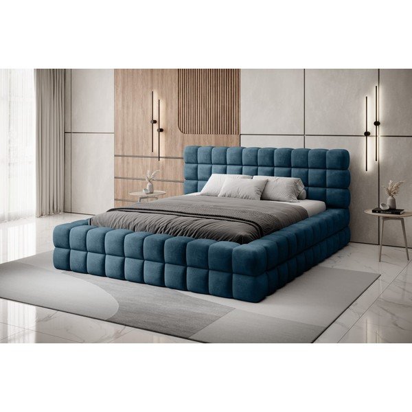 Синьо  тапицирано двойно легло с място за съхранение и включена подматрачна рамка 180x200 cm Dizzle – ELTAP-image-1