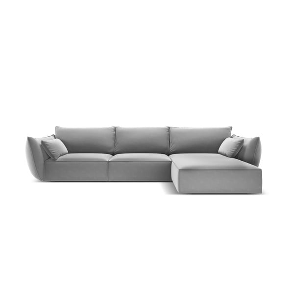Светлосив кадифен ъглов диван (десен ъгъл) Vanda – Mazzini Sofas