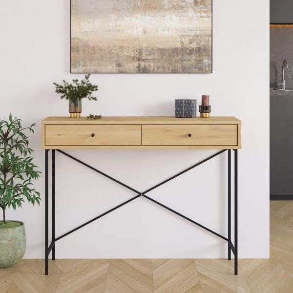 Конзолна маса с плот в дъбов декор в естествен цвят 35x110 cm Titan - Marckeric-image-1