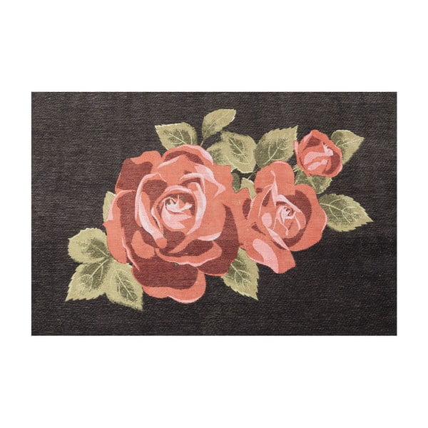 Черен килим с мотив на роза , 240 x 170 cm Roses - Kare Design