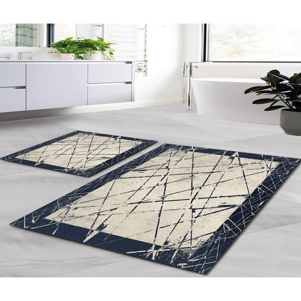 Сини/бежови килими за баня в комплект 2 бр. 60x100 cm Geometric – Mila Home-image-1