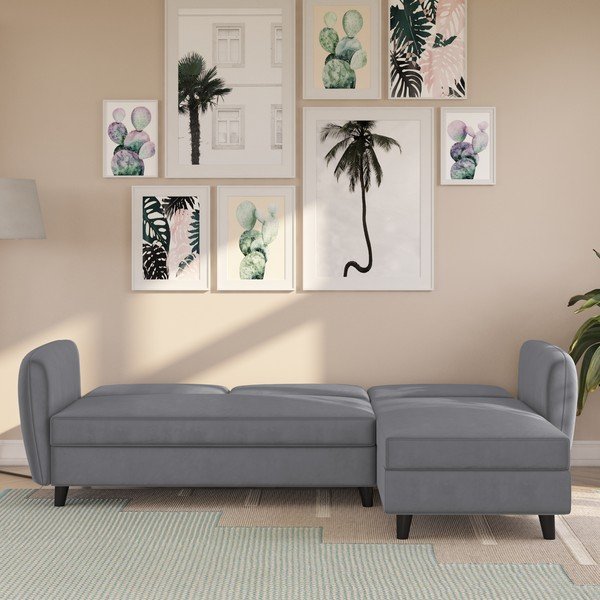 Сив кадифен сгъваем ъглов диван Perry – Støraa-image-2