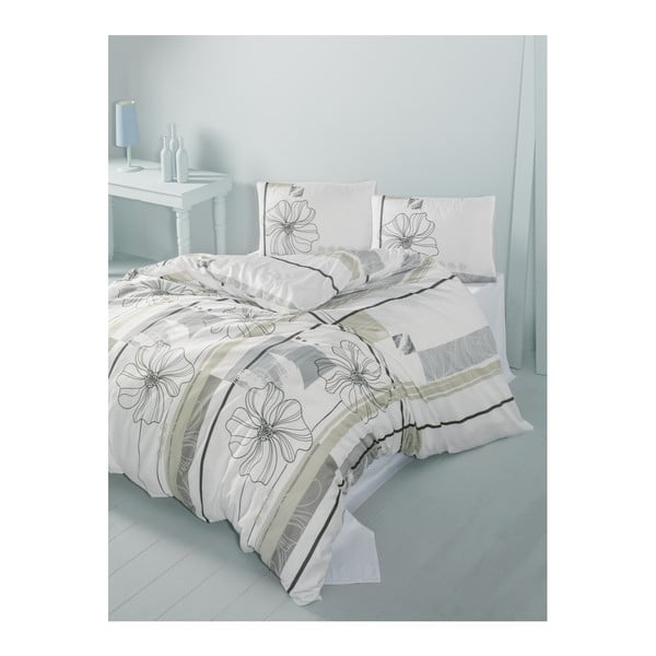 Бежово спално бельо с чаршаф за двойно легло Elif, 200 x 220 cm - Mijolnir