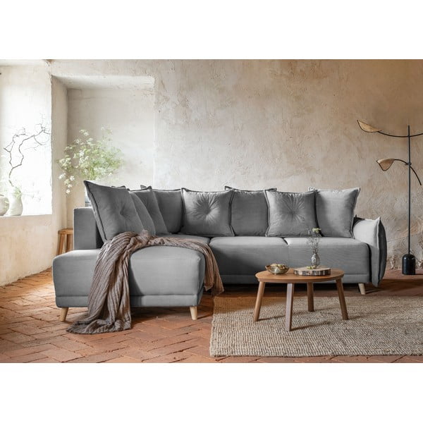 Сив велурен разтегателен диван (ляв ъгъл) Lazy Lukka - Miuform-image-4