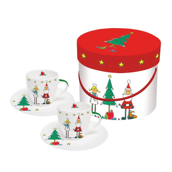 Комплект от 2 чаши за еспресо от костен порцелан с коледен мотив в кутия за подаръци "Света Коледа", 100 ml - PPD