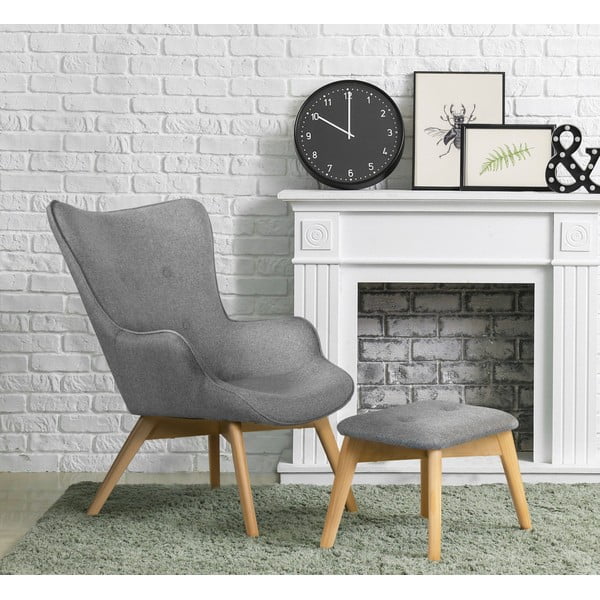 Сив фотьойл с табуретка Niko – Ropez-image-1