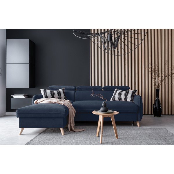 Тъмносин кадифен ъглов диван (ляв ъгъл) Sweet Harmony - Miuform-image-1