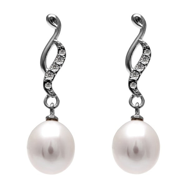 Náušnice s bílou perlou a Swarovski krystaly GemSeller Clussi