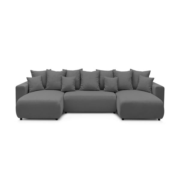 Велурен U-образен разтегателен диван в сив цвят Envy - Bobochic Paris