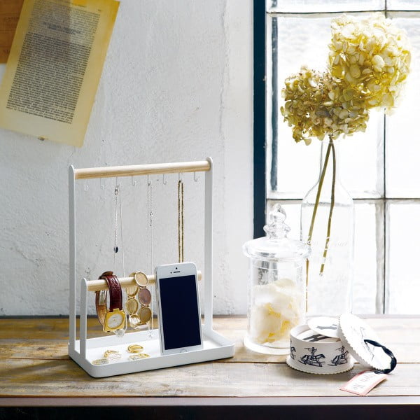 Бяла многофункционална стойка с детайли от букова дървесина Tosca - YAMAZAKI-image-1