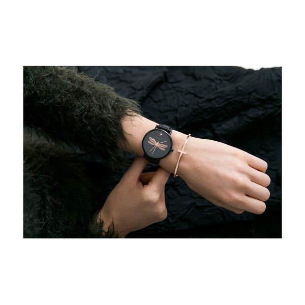 Дамски часовник с каишка от естествена кожа в черно Fly - Emily Westwood-image-4