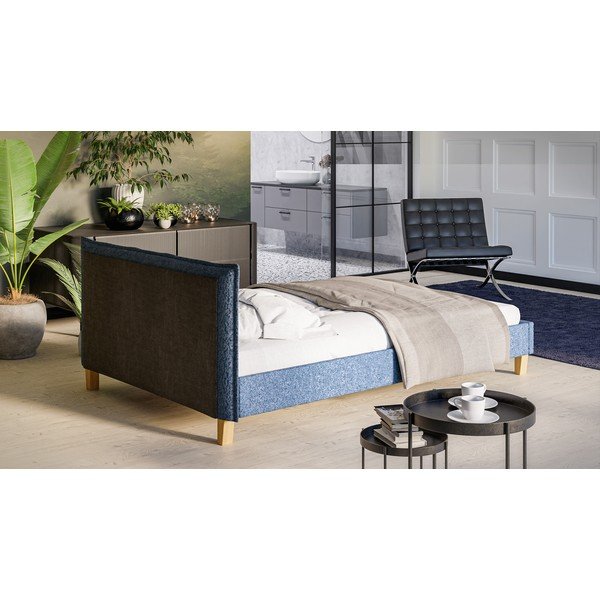 Синьо тапицирано двойно легло с решетка 140x200 cm Tina - Ropez-image-3