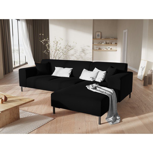 Ъглов диван от черно кадифе Siena, десен ъгъл - Cosmopolitan Design-image-1
