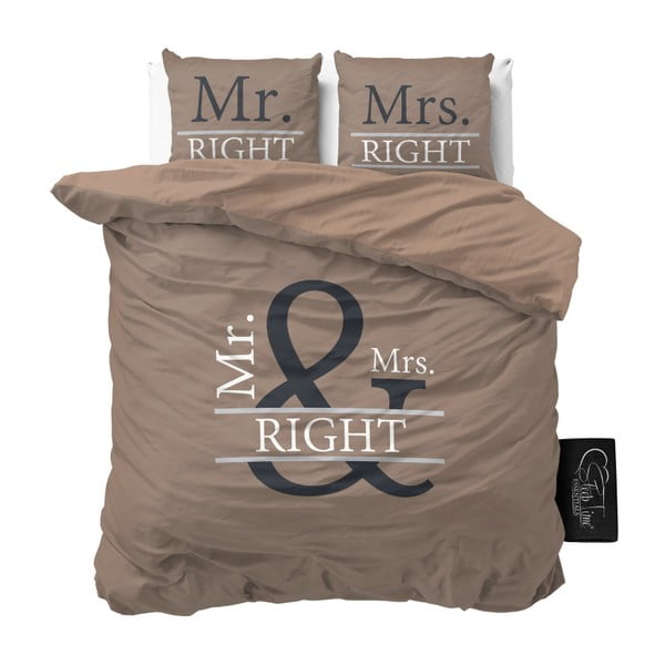 Hnědé povlečení z mikroperkálu na dvoulůžko Sleeptime Mr and Mrs Right, 200 x 220 cm