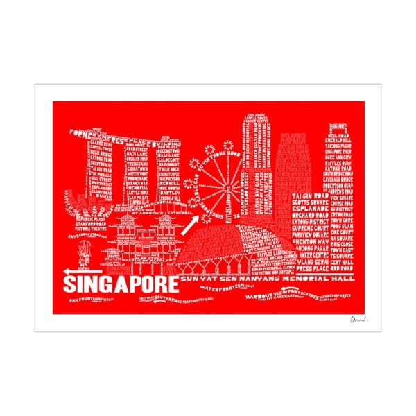 Plakát Singapore Red&White, 50x70 cm