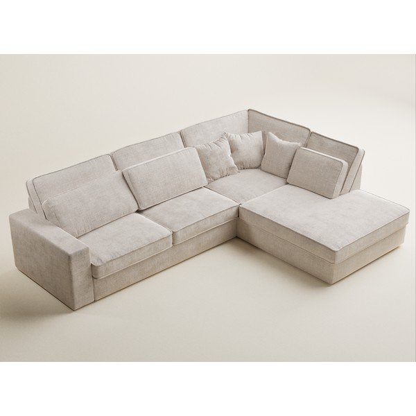 Кремав шенилов ъглов диван (десен ъгъл/L форма) Kirou – Maison de Rêve-image-3