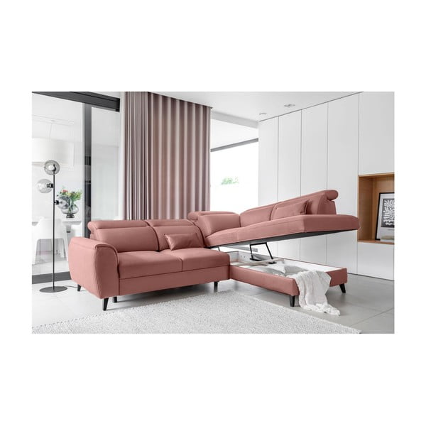 Розов кадифен разтегателен ъглов диван с място за съхранение (десен ъгъл L форма) Noble – ELTAP-image-3