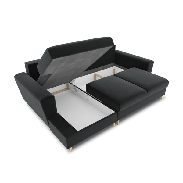 Тъмносив кадифен разтегателен ъглов диван с място за съхранение (ляв ъгъл) Kyoto – Cosmopolitan Design-image-3