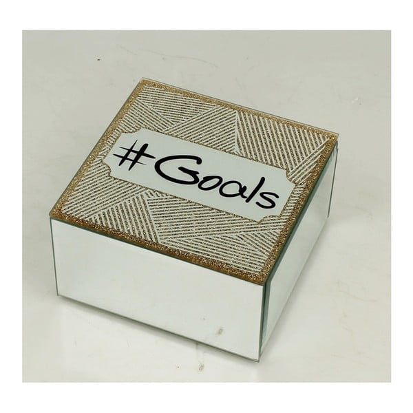 Úložná krabička na šperky ze skla a kovu Duo Gift Goals, 12 x 12 cm