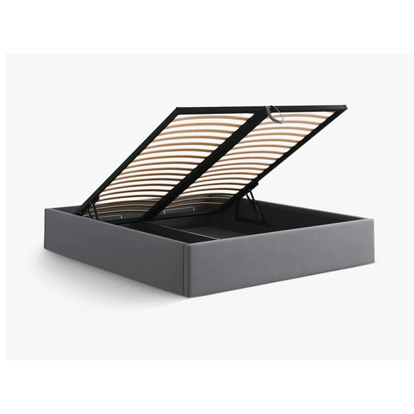 Сиво двойно легло 160x200 cm тапицирано с място за съхранение/без табла с включена подматрачна рамка Susan – Micadoni -image-3