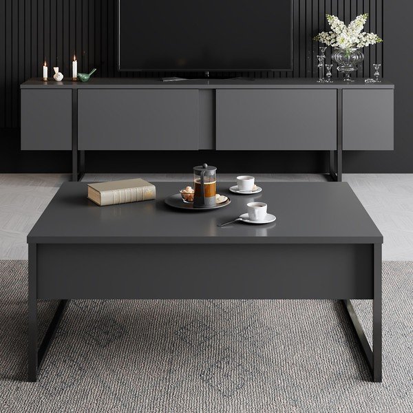 Антрацитна маса за телевизор 180x30 cm Luxe – Kalune Design-image-3