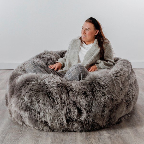 Сива чанта за сядане от овча кожа , ⌀ 110 cm - Native Natural-image-3