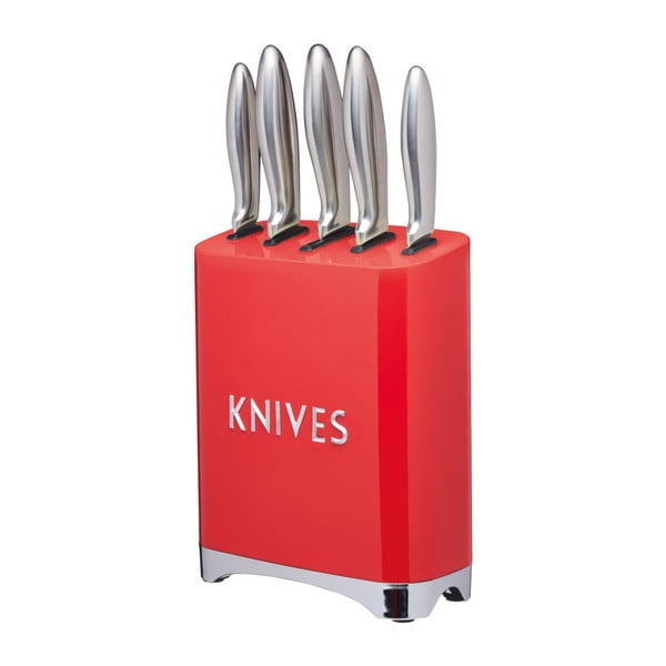 Sada 5 nožů s červeným stojanem Kitchen Craft Lovello